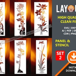 Leaf, Tree, Flower, Floral, Herbs Panel & Stencil | Set 2 | Room Divider, Screen, Wall Decor, Laser, CNC, Plasma, Cricut, Cutting File