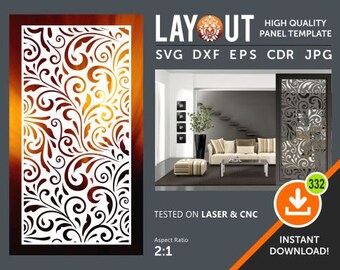 Floraler Raumteiler, Dekorplatte, Wandbehang, Sichtschutz, Schablone, Laser, Cnc, Plasma, Cricut File Cdr, SVG, Dxf, Eps, Ai,
