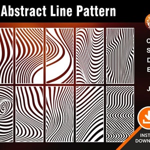 10 Abstract Line Pattern, Wave, Panels, Stencil, Wall Hanging, Room Divider, Vinyl Cutting | Dxf, Svg, Jpg, Cdr, AI Vector | Laser Cut File