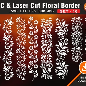 8 Blumen Bordüren Designs | Spitzenbordüren | Rand | Trennwand | Trenner | Schneidedateien für Laser, Cnc, Plasma und Cricut