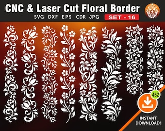 8 motifs floraux de bordure | Bordures en dentelle | Limite | Diviseur | Séparateur | Fichiers de découpe pour laser, CNC, plasma et Cricut