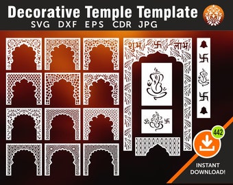 Temple Template, Wall Hanging, Arch, Partitions, screen, Stencil, Laser, CNC, Plasma, Cricut File Cdr, Svg, Eps, Dxf, Ai, JPG