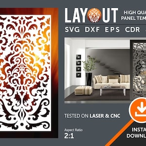 Diviseur de pièce, fichier CNC, fichier de découpe laser, décor de pièce, panneau de motif, modèles de pochoir | Vecteur Dxf, Svg, Jpg, Cdr, Eps vectoriel | Fichier laser cut