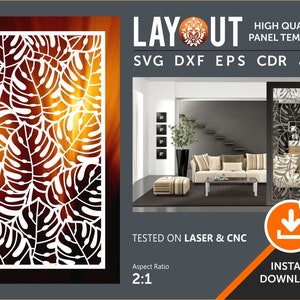 Leaf Panel Pattern, Decorative Room Divider, Wall Hanging, Screen Cnc, Laser, Plasma Cricut Cutting File cdr, svg, dxf, eps, jpg