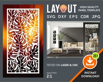 Leaf Panel Pattern, Decorative Room Divider, Wall Hanging, Screen Cnc, Laser, Plasma Cricut Cutting File cdr, svg, dxf, eps, jpg