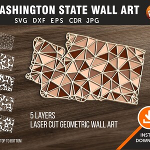 Washington State Multi-Layer geometrische Wandkunst, Wandbehang | Laser, Plasma, Cricut | Cdr, Svg, Dxf, Eps, AI, Jpg-Dateien
