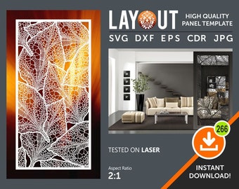 Leaf Panel Pattern, Decorative Room Divider, Wall Hanging, Screen Cnc, Laser, Plasma Cricut Cutting File cdr, svg, dxf, eps, jpg