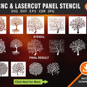 7 Tree Stencil, Wall Decal, Patterns, Laser, CNC Router, Stencil Templates, Room Decor | Dxf, Svg, Jpg, Cdr, Eps Vector | Instant Download