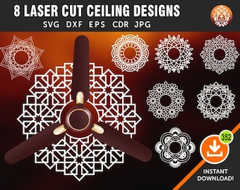 8 Decken-Designs-Set 2 dekorative Deckenlaser, Plasma, Schneiden Datei CDR, SVG, Dxf, Ai, Eps, Jpg