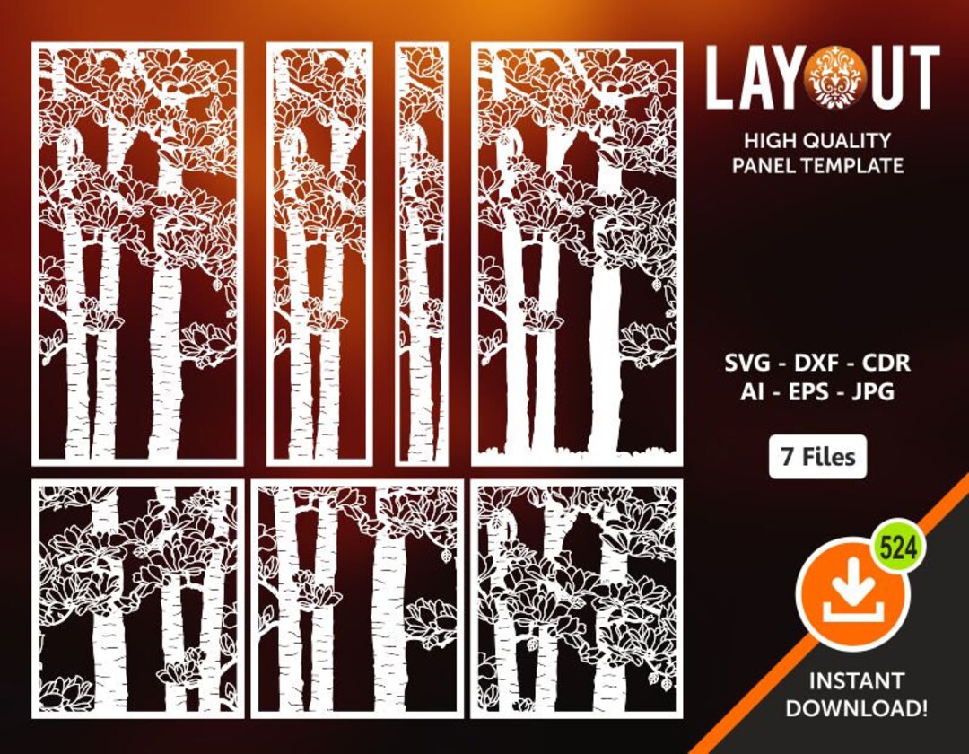 7 Tree Panels, Wall Panels, Room Decor, Tree Patterns, Laser, CNC ...