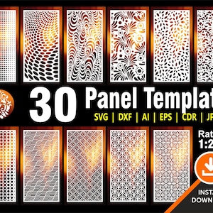 30 paneelsjablonen, Gate, Grill, Door, Room Divider, Screen, Laser, Cnc, Plasma, Cricut File CDR, Svg, AI, Dxf, Jpg
