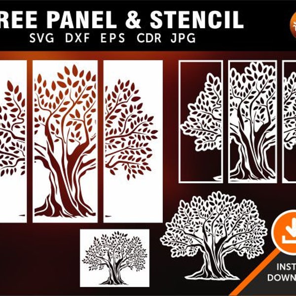 Tree Panel, Stencil, Wall Decor, Room Divider, Screen, Laser, CNC, Plasma Cricut cutting files cdr, svg, dxf, AI, eps, jpg