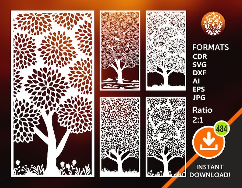 5 Tree Panels, Roon Divider, Wall Panels, Room Decor, Privacy Screen ...