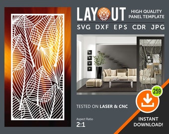 Leaf Panel Pattern, Decorative Room Divider, Wall Hanging, Screen Cnc, Laser, Plasma Cricut Cutting File cdr, svg, dxf, eps, jpg