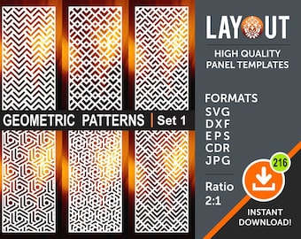 6 Geometric Pattern, set #1  Decorative Panel, Privacy screen, Stencil, Laser, Cnc, Plasma, Cricut File Cdr, Svg, Dxf, Ai, Eps, Jpg