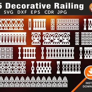 15 Railing Balusters decorativi, Verrailing porco, partizione, divisore di stanza, CNC, laser, plasma, Cricut Cutting File CDR, Eps, Ai, Dxf, JPG, Svg