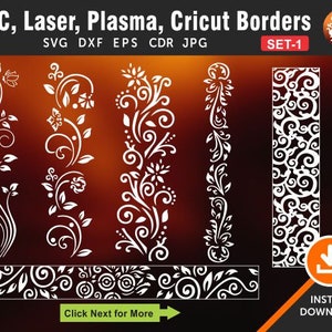 6 disegni floreali di bordi / bordi di finiture in pizzo / confine / divisore / separatore / file di taglio per laser, Cnc, plasma e cricut