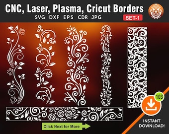 6 diseños de bordes florales / Bordes de encaje / Límite / Divisor / Separador / Archivos de corte para láser, cnc, plasma y cricut