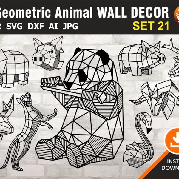 9 Geometric Animals Wall Decor | Set #21 | Laser, Plasma, Cricut , Wall Vinyl, Cdr, Svg, Dxf, Eps, AI Jpg format cutting file