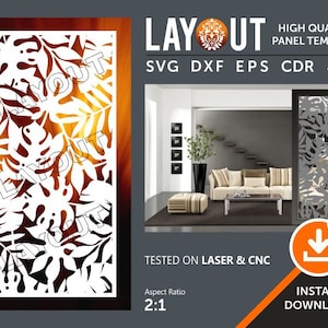 Leaf Panel Pattern, Decorative Room Divider, Wall Hanging, Screen Cnc, Laser, Plasma Cricut Cutting File cdr, svg, dxf, eps, jpg