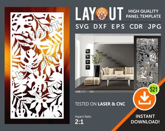 Leaf Panel Pattern, Decorative Room Divider, Wall Hanging, Screen Cnc, Laser, Plasma Cricut Cutting File cdr, svg, dxf, eps, jpg