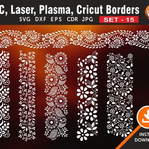 6 designs de bordas florais | Decoração de parede, painel e estêncil | Decoração Artesanal | Arquivo de corte limpo de alta qualidade para laser, cnc, plasma e cricut