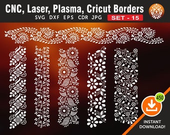 6 Floral Border Designs | Wall Decor, Panel & Stencil | Craft Decoration | High Quality Clean Cutting File for Laser, Cnc, Plasma and Cricut