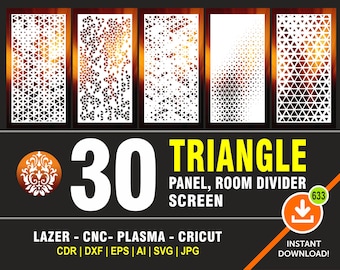 30 Dreieck Muster Designs, Raumteiler Leinwand, Laser Cut Dateien (SVG, DXF)