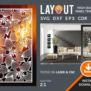 Floral Room Divider Panel, Screen, Partitions, Wall Hanging, Laser, CNC, Plasma, Cricut Cutting file cdr, svg, dxf, eps, jpg