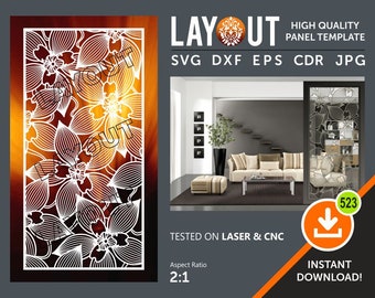 Floral Room Divider Panel, Screen, Partitions, Wall Hanging, Laser, CNC, Plasma, Cricut Cutting file cdr, svg, dxf, eps, jpg