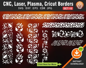 8 Leaf Border Designs | Lace Trim Borders | Boundary | Divider | Separator | Cutting Files for Laser, Cnc, Plasma and Cricut