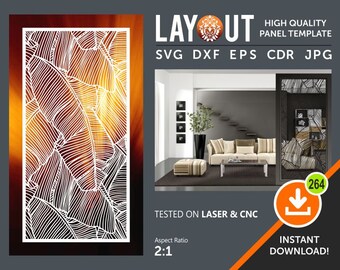 Leaf Panel Pattern, Decorative Room Divider, Wall Hanging, Screen Cnc, Laser, Plasma Cricut Cutting File cdr, svg, dxf, eps, jpg