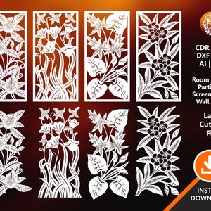 8 panneaux de feuille, porte, gril, diviseur de pièce, écran de confidentialité, décor de mur, laser, plasma, fichier de coupe de cricut CDR DVG Dxf, Eps, Jpg