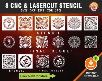 8 Pannello decorativo & Stencil, decorazione parete Laser, CNC, Plasma, Cricut taglio file di taglio cdr, svg, dxf, eps