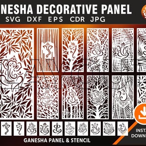 22 Panel dekoracyjny Temple Ganesha, dekoracja ścienna, ścianka działowa, ekran, szablon, laser, CNC, plazma, plik Cricut Cdr, Svg, Eps, Dxf, Ai, JPG