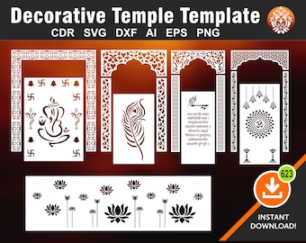 9 Temple Template, Wall Hanging, Partitions, screen, Stencil, Laser, CNC, Plasma, Cricut Vinyl File Cdr, Svg, Eps, Dxf, Ai, PNG
