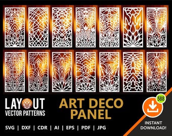 14 Panneau Art Déco, Portail, Grill, Porte, Séparateur de pièce, Décor mural, Laser, CNC, Plasma, Cricut Fichiers Cdr, Svg, AI, Dxf, Eps, Jpg