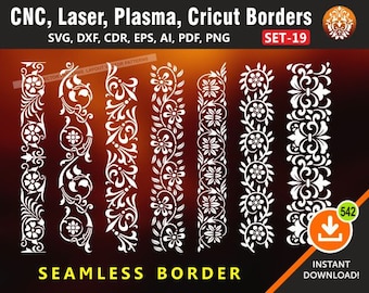 7 disegni floreali di bordi / bordi di finiture in pizzo / confine / divisore / separatore / file di taglio per laser, Cnc, plasma e cricut