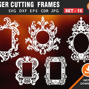 5 Mirror Frame, Set # 16 Photo Frame, Vintage Frames, wall hanging, Wall Decor Decal, Laser, plasma cut cdr, svg, dxf, eps,  jpg files