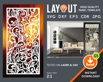 Divisore di stanza floreale, pannello decorativo, appeso a parete, schermo privacy, Stencil, laser, Cnc, plasma, Cricut File Cdr, Svg, Dxf, Eps, Ai, Jpg