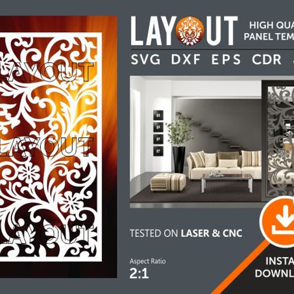 Floral Room Divider, Decorative Panel, Wall Hanging, Privacy Screen, Stencil, Laser, Cnc, Plasma, Cricut File Cdr, Svg, Dxf, Eps, Ai,