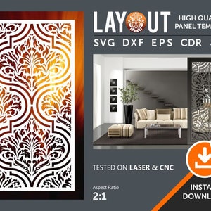 Damask Room Divider, Privacy Screen, Partitions, Panel, Wall Hanging, Stencil, Laser, Cnc, Plasma, Cricut, Cdr, Svg, Dxf, Eps, Ai, Jpg