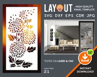 Floral Room Divider, Decorative Panel, Wall Hanging, Privacy Screen, Stencil, Laser, Cnc, Plasma, Cricut File Cdr, Svg, Dxf, Eps, Ai, Jpg