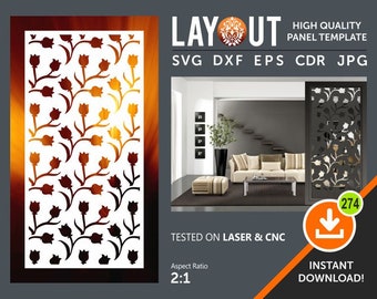 Flower Room Divider Panel, Screen, Partitions, Wall Hanging, Laser, CNC, Plaxma, Cricut Cutting file cdr, svg, dxf, eps, jpg