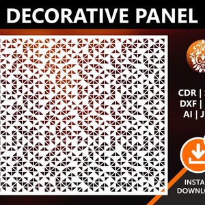 May include: A black and white geometric pattern with a repeating triangle design. The pattern is on a white background and is suitable for laser cutting, CNC routing, or other crafting projects.