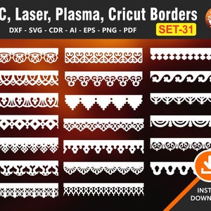 20 disegni di bordo senza cuciture / decorazione murale, pellicce per tende / confine / tempio / file di taglio della carta per laser, cnc, plasma e cricut