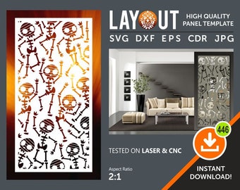 Skeleton Room Divider, Écran de confidentialité, Partitions, Panneau, Mur suspendu, Pochoir, Laser, Cnc, Plasma, Cricut, Cdr, Svg, Dxf, Eps, Ai, Pdf Jpg