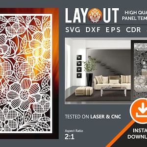 Leaf Panel Pattern, Decorative Room Divider, Wall Hanging, Screen Cnc, Laser, Plasma Cricut Cutting File cdr, svg, dxf, eps, jpg