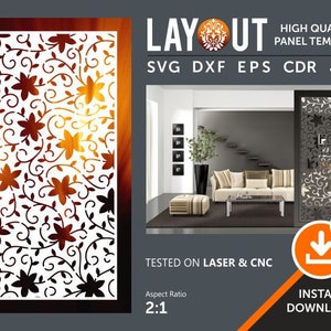 Floral Room Divider, Decorative Panel, Wall Hanging, Privacy Screen, Stencil, Laser, Cnc, Plasma, Cricut File Cdr, Svg, Dxf, Eps, Ai, Jpg