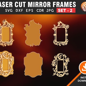 Mirror Wood Frame, Set # 2 Photo Frame, Vintage Frames, Frame Silhouette,  wall hanging, Wall Decor, Cutting File CDR, Svg, Dxf, Eps, Jpg